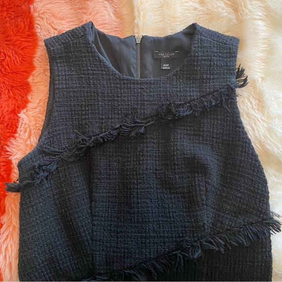 Ann Taylor black tweed boucle fringe black shift dress petite - Picture 5 of 8